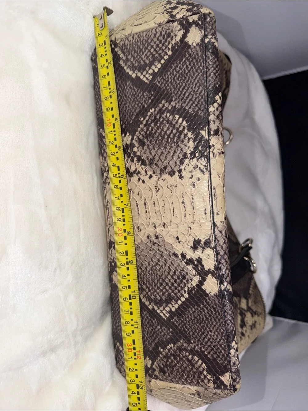 Coach Snake Print Satchel Handbag Brown Tan Leather Trim Gold Hardware